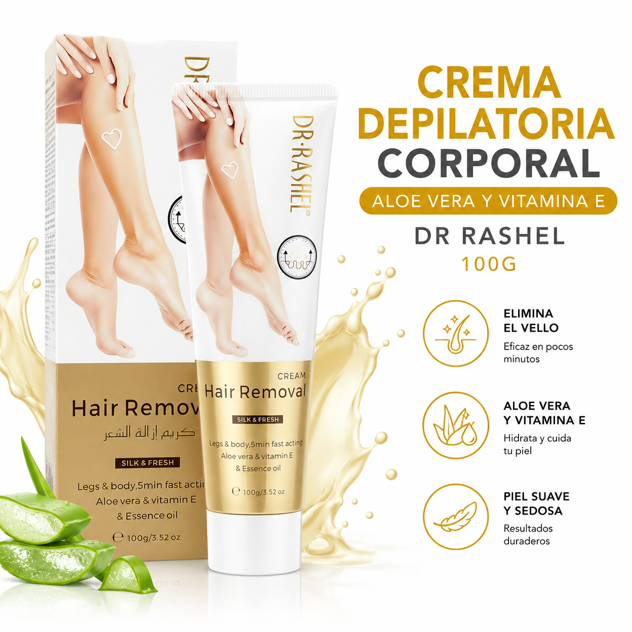 CREMA DEPILATORIA CORPORAL ALOE VERA Y VITAMINA E 100G DR RASHEL - 1