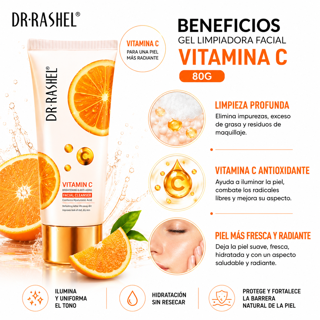 GEL LIMPIADORA FACIAL VITAMINA C 80G DR RASHEL - 2