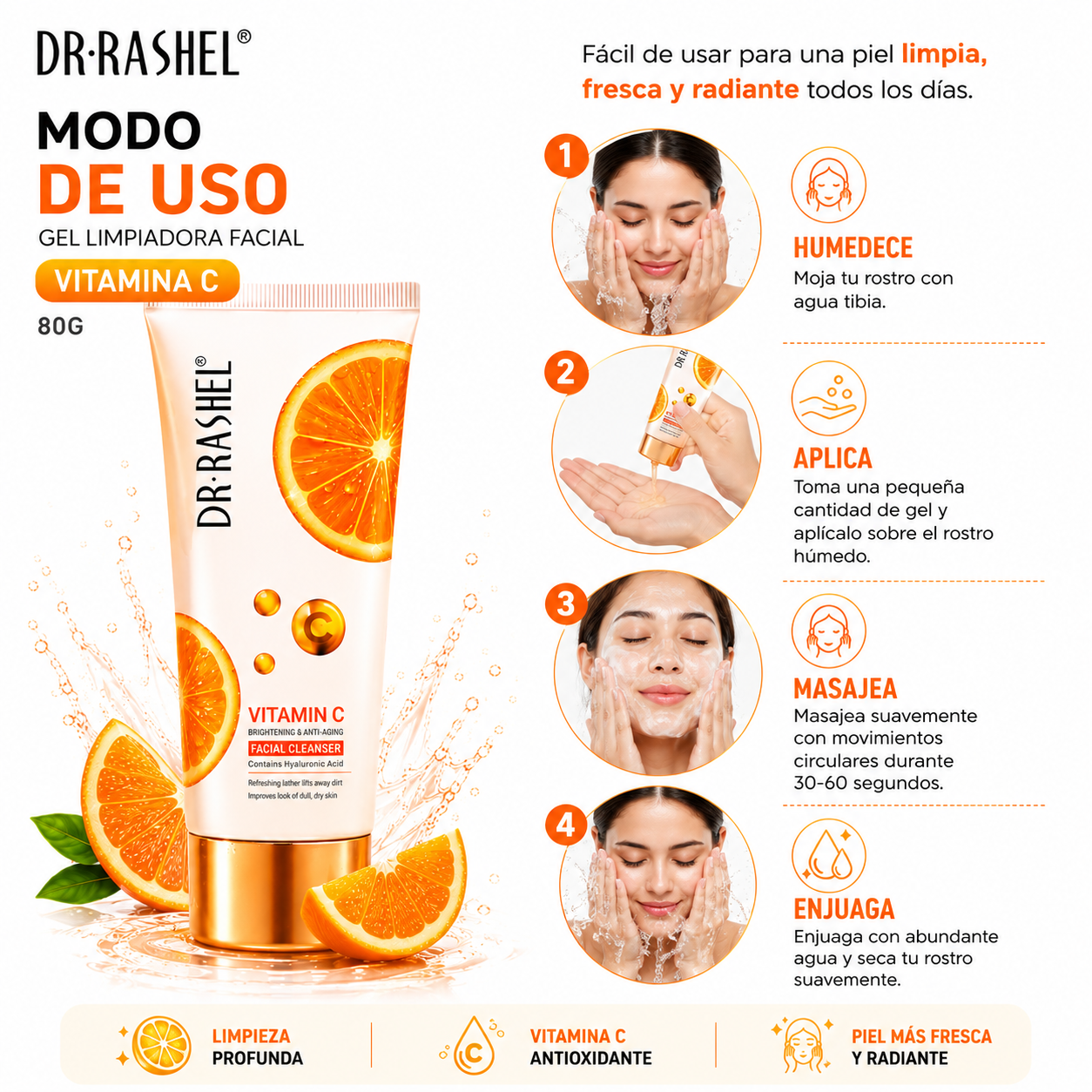 GEL LIMPIADORA FACIAL VITAMINA C 80G DR RASHEL - 3