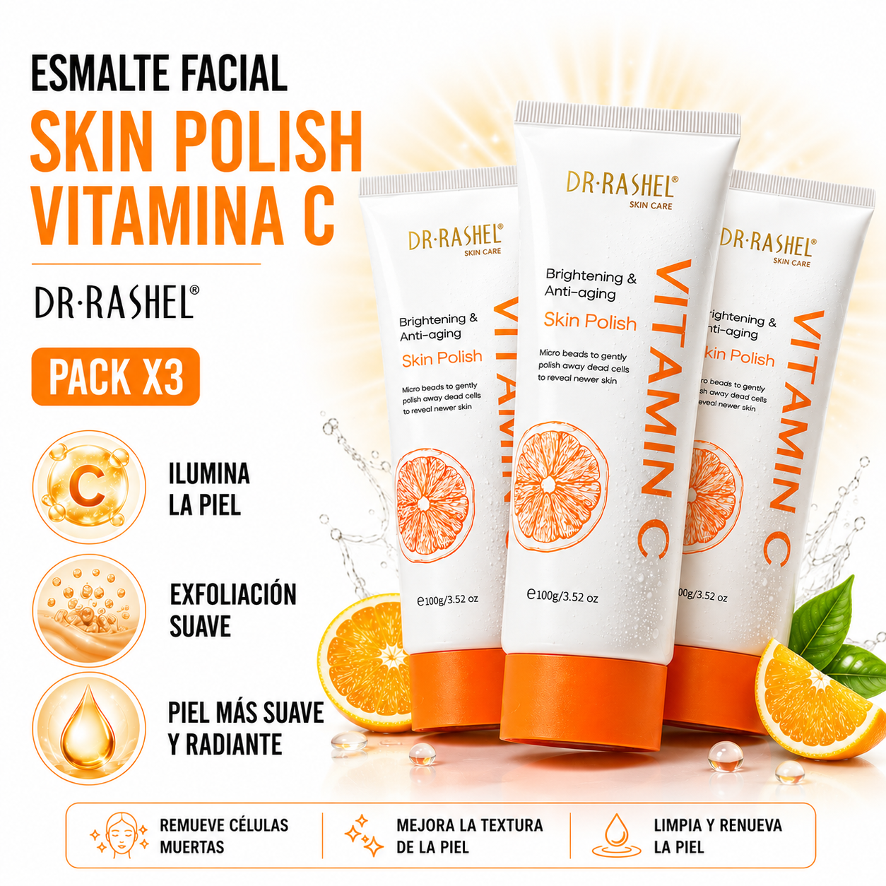 PACK 3 ESMALTE FACIAL SKIN POLISH VITAMINA C 100G DR RASHEL - 1