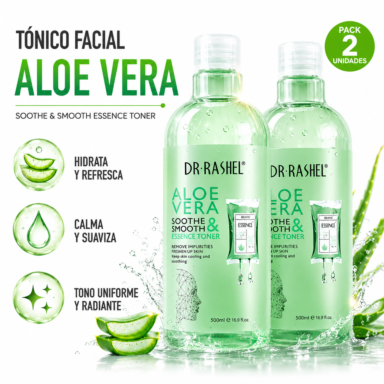 PACK 2 TÓNICO FACIAL ALOE VERA 500ML DR RASHEL - 1