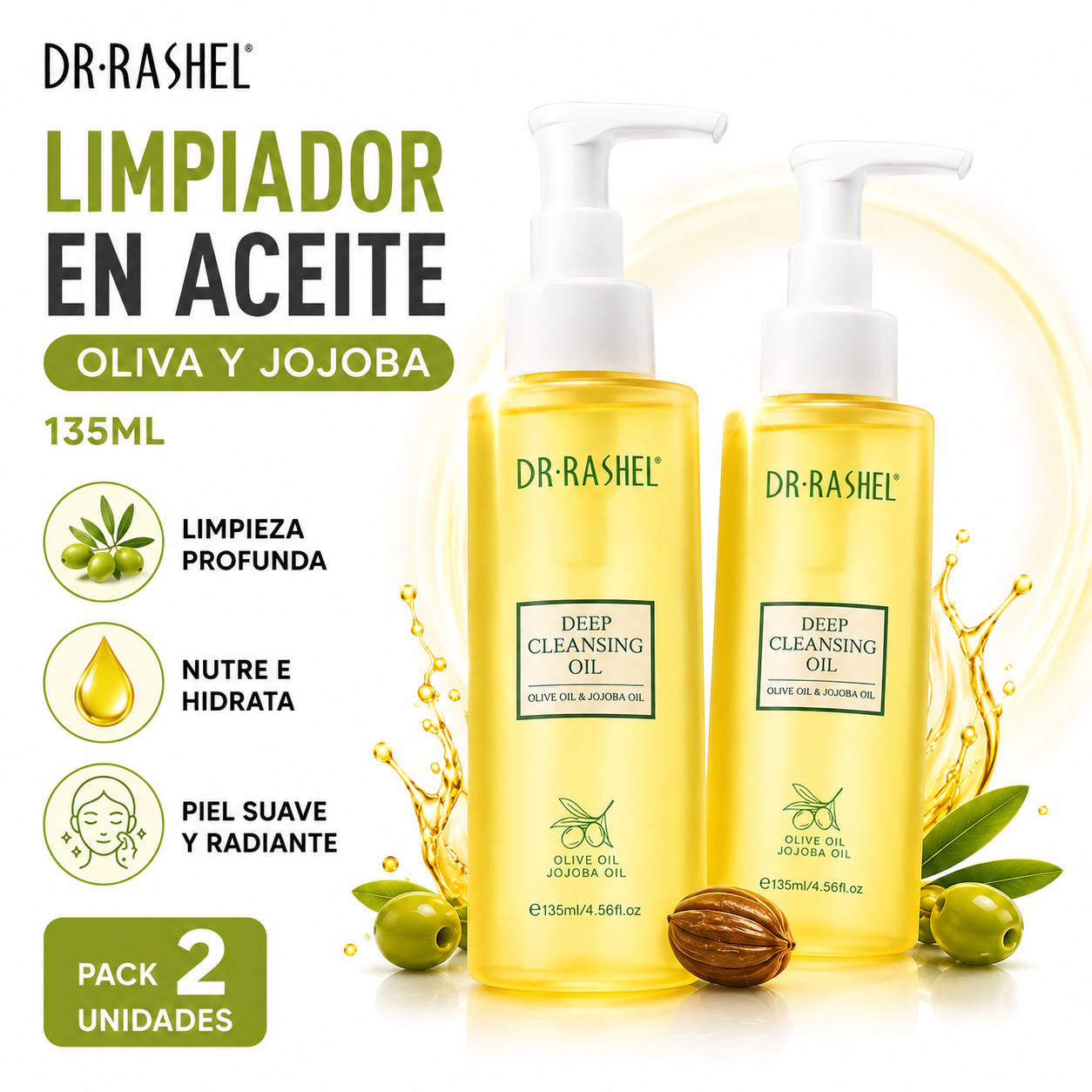PACK 2 LIMPIADOR EN ACEITE OLIVA Y JOJOBA 135ML DR RASHEL - 1
