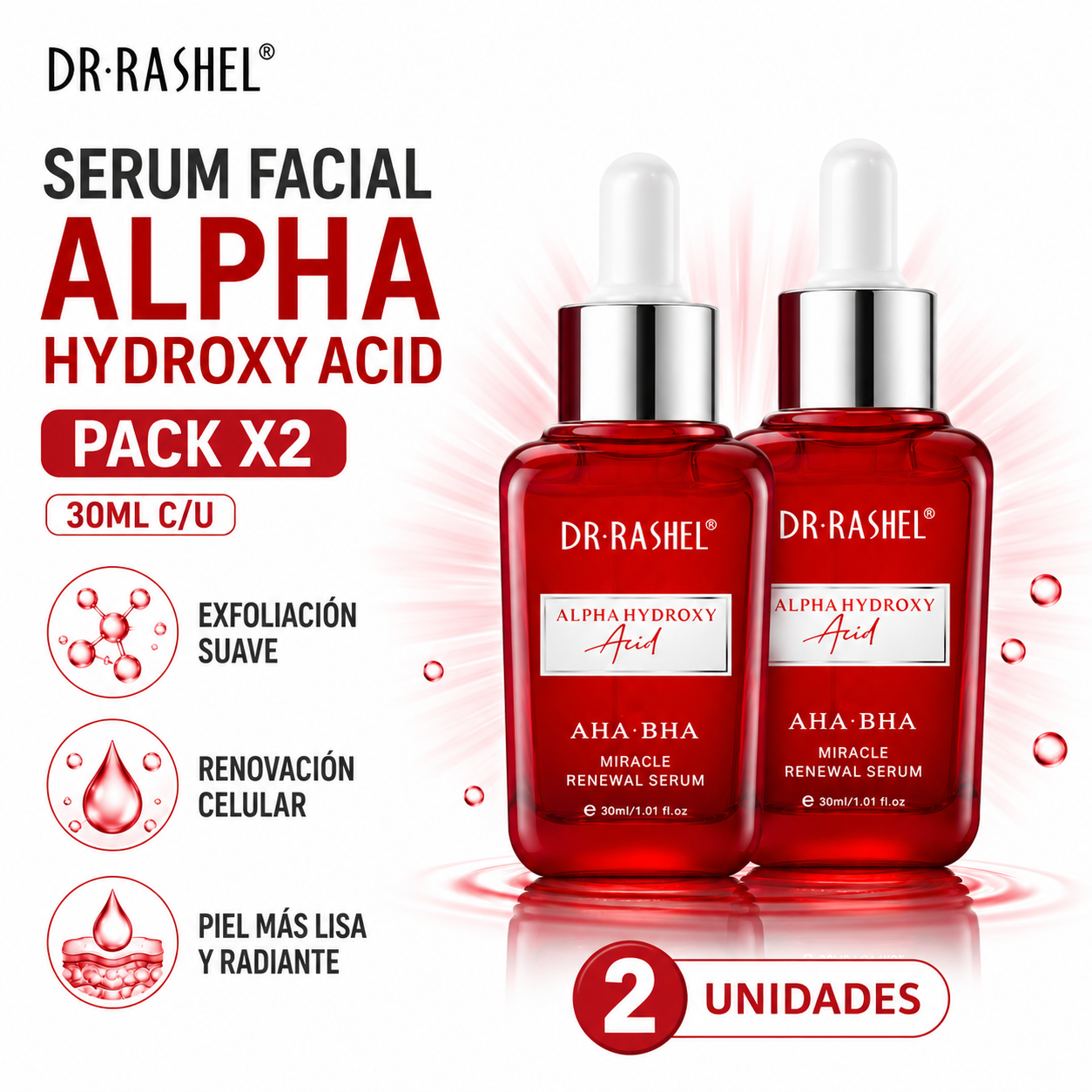 PACK 2 SERUM FACIAL ALPHA HYDROXY ACID 30ML DR RASHEL - 1