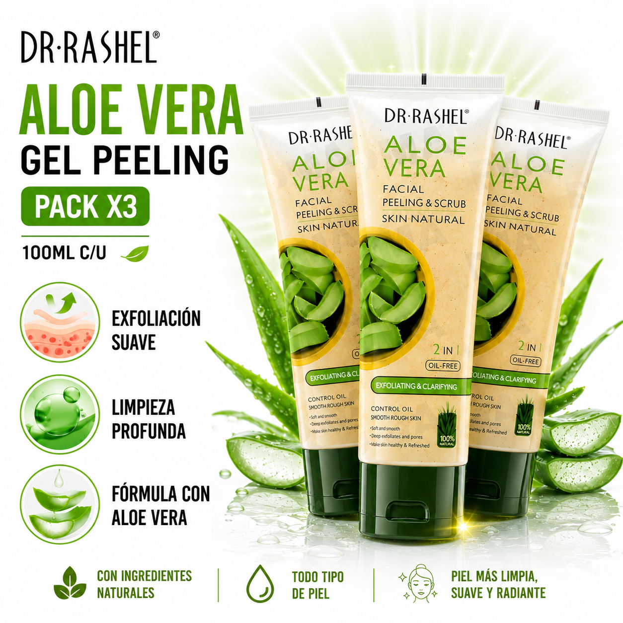 PACK 3 GEL PEELING ALOE VERA 100ML DR RASHEL - 1