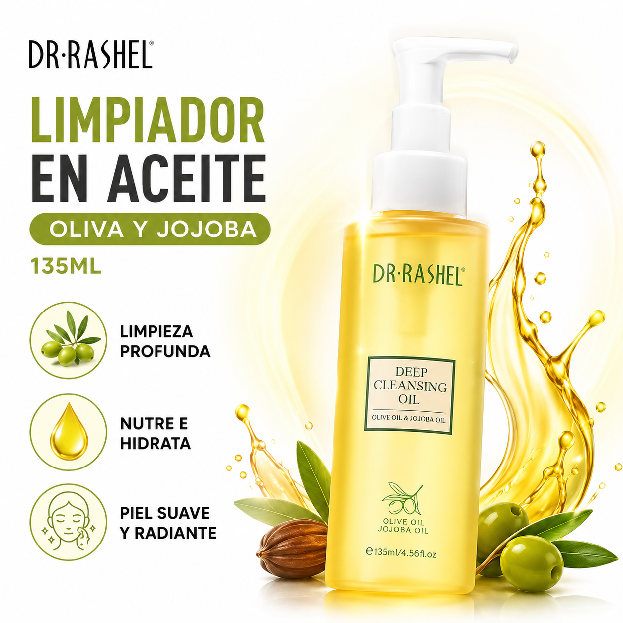 LIMPIADOR EN ACEITE OLIVA Y JOJOBA 135ML DR RASHEL - 1