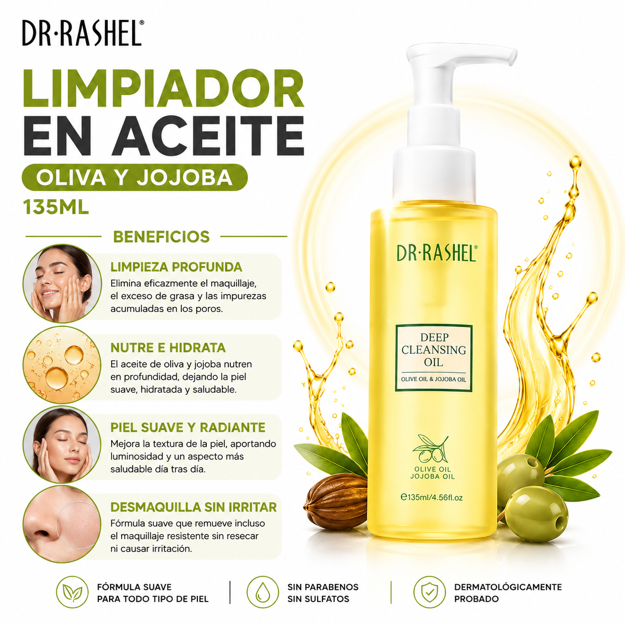 LIMPIADOR EN ACEITE OLIVA Y JOJOBA 135ML DR RASHEL - 2