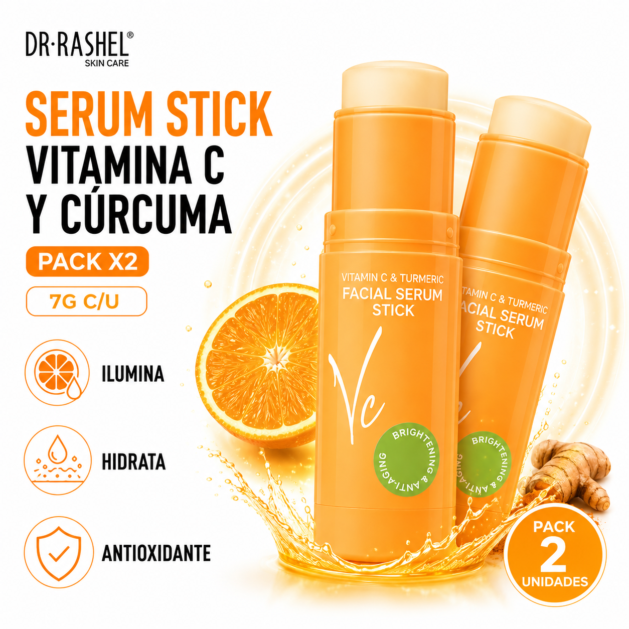 PACK 2 SERUM STICK VITAMINA C Y CÚRCUMA 7G DR RASHEL - 1