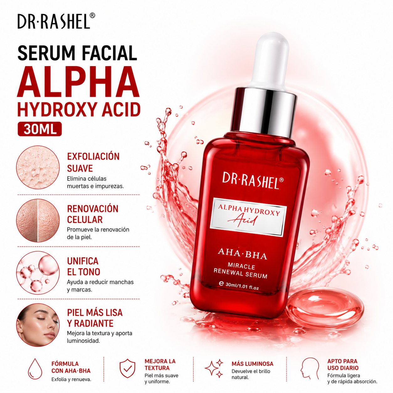 PACK 3 SERUM FACIAL ALPHA HYDROXY ACID 30ML DR RASHEL - 2