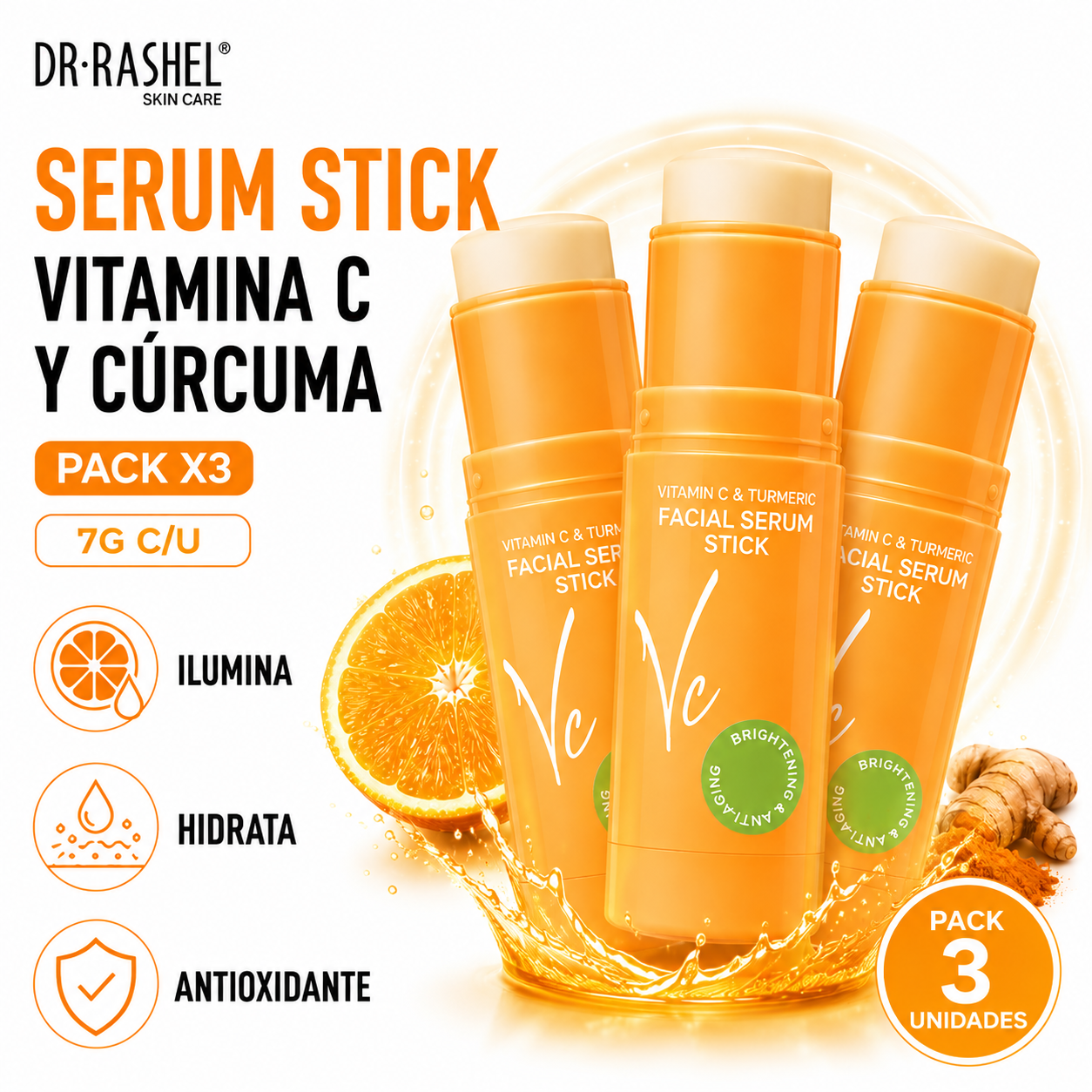 PACK 3 SERUM STICK VITAMINA C Y CÚRCUMA 7G DR RASHEL - 1