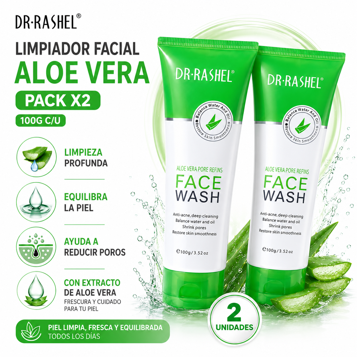 PACK 2 LIMPIADOR FACIAL ALOE VERA 100G DR RASHEL - 1