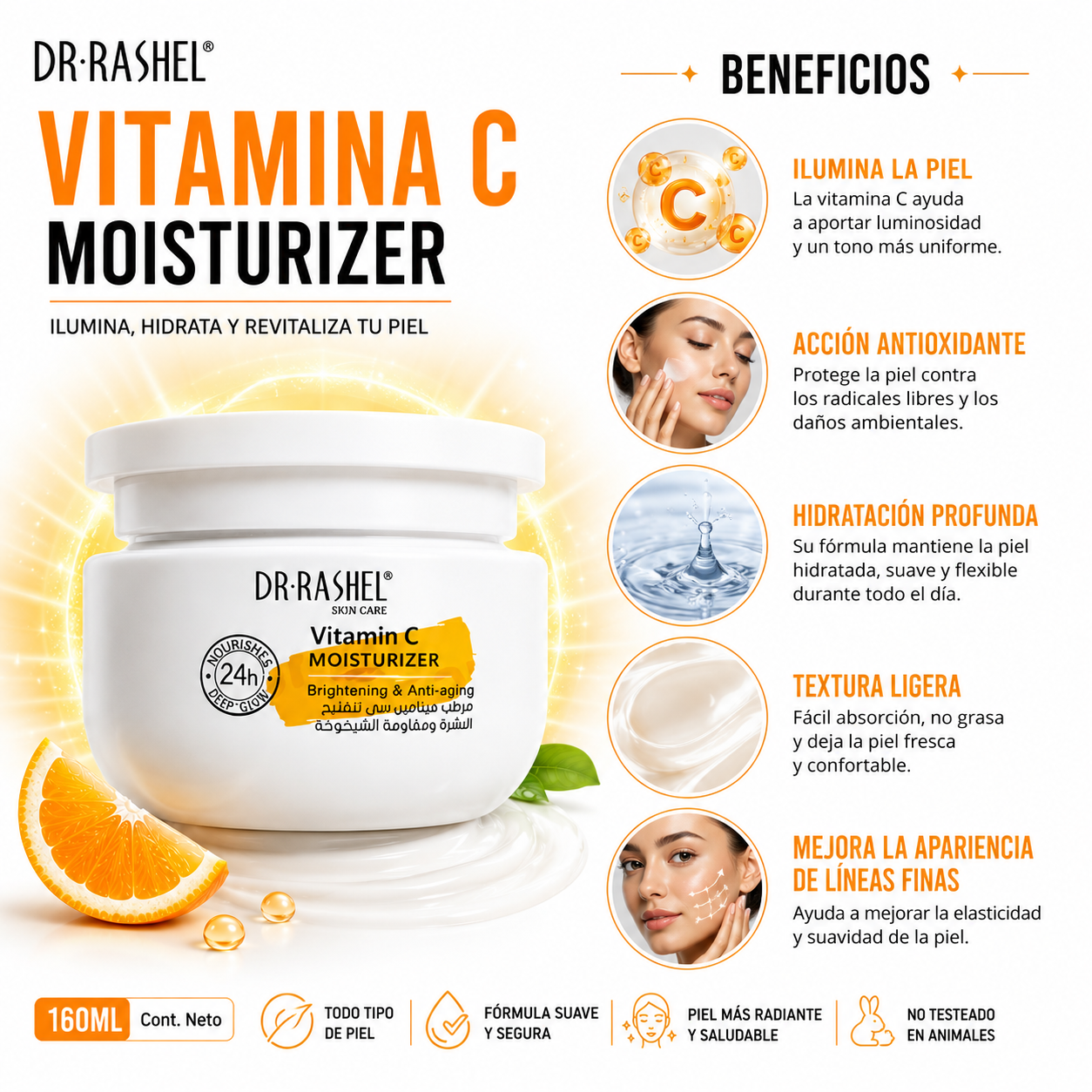 PACK 3 CREMA FACIAL VITAMINA C MOISTURIZER 160ML DR RASHEL - 2