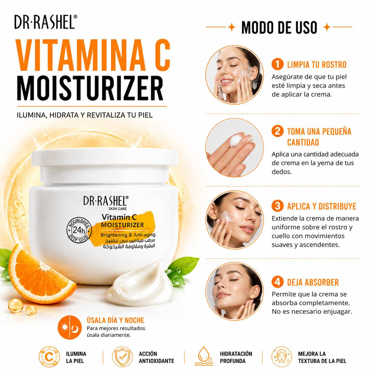 PACK 3 CREMA FACIAL VITAMINA C MOISTURIZER 160ML DR RASHEL - 3