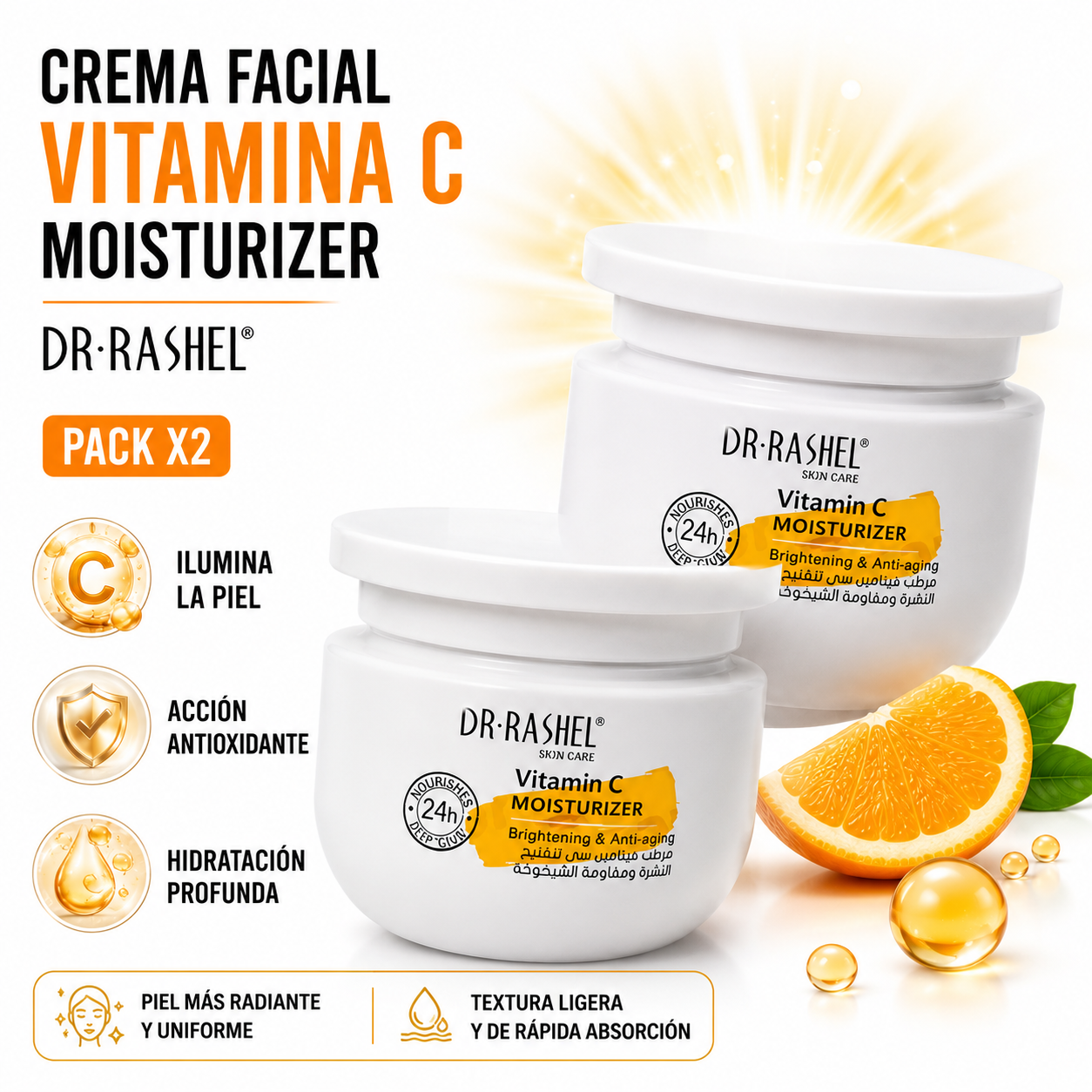 PACK 2 CREMA FACIAL VITAMINA C MOISTURIZER 160ML DR RASHEL - 1