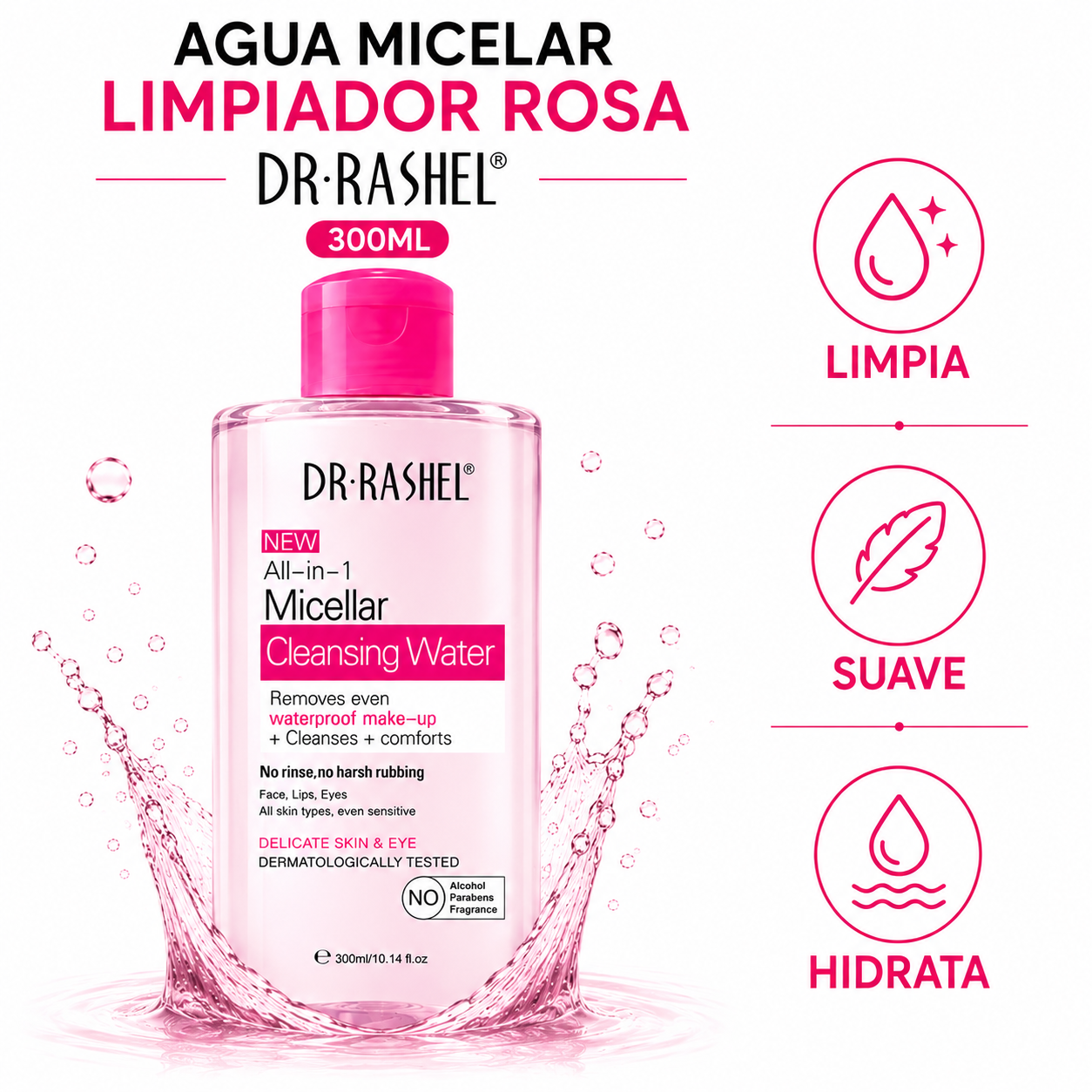 AGUA MICELAR LIMPIADOR ROSA 300ML DR RASHEL - 1