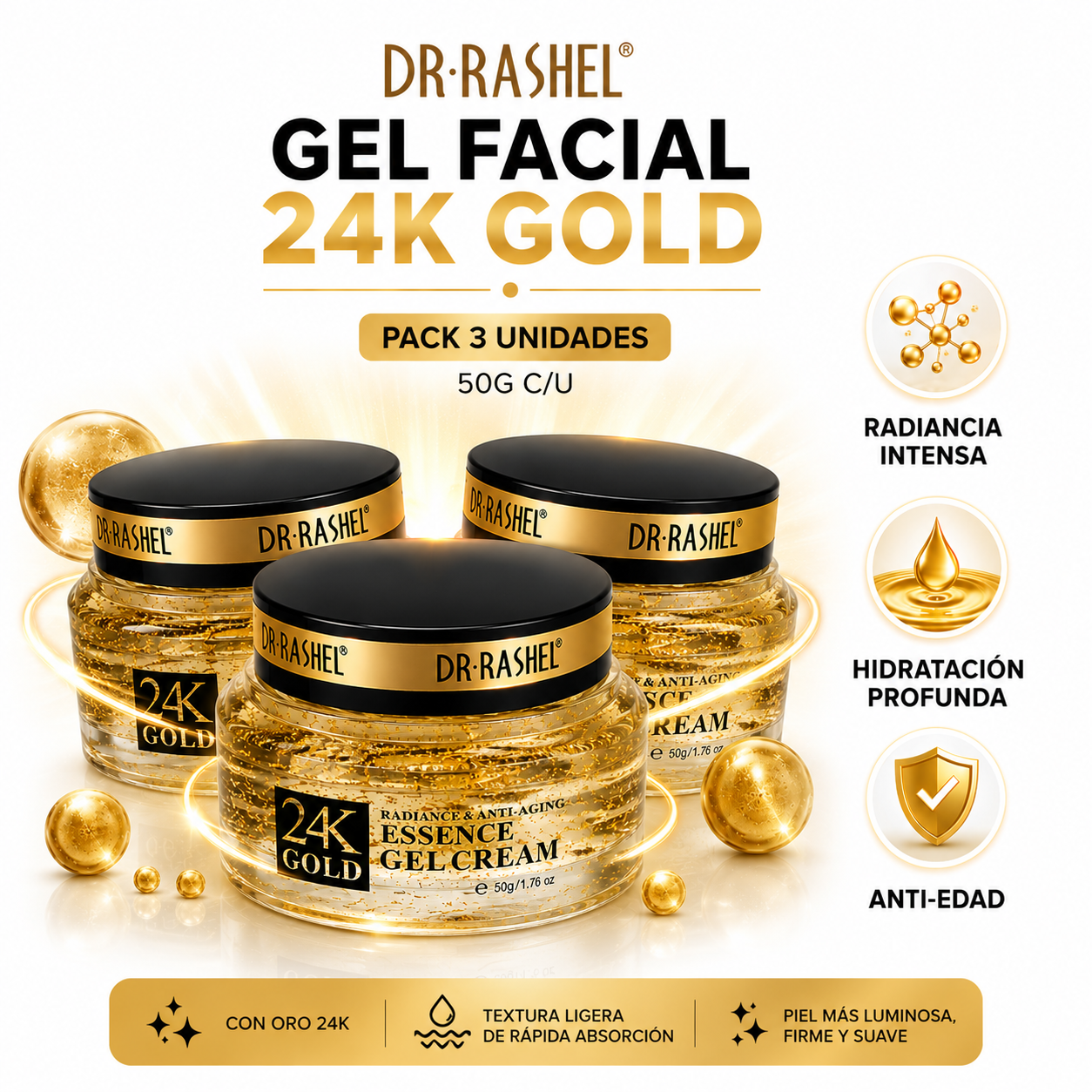 PACK 3 GEL FACIAL 24K GOLD 50G DR RASHEL - 1