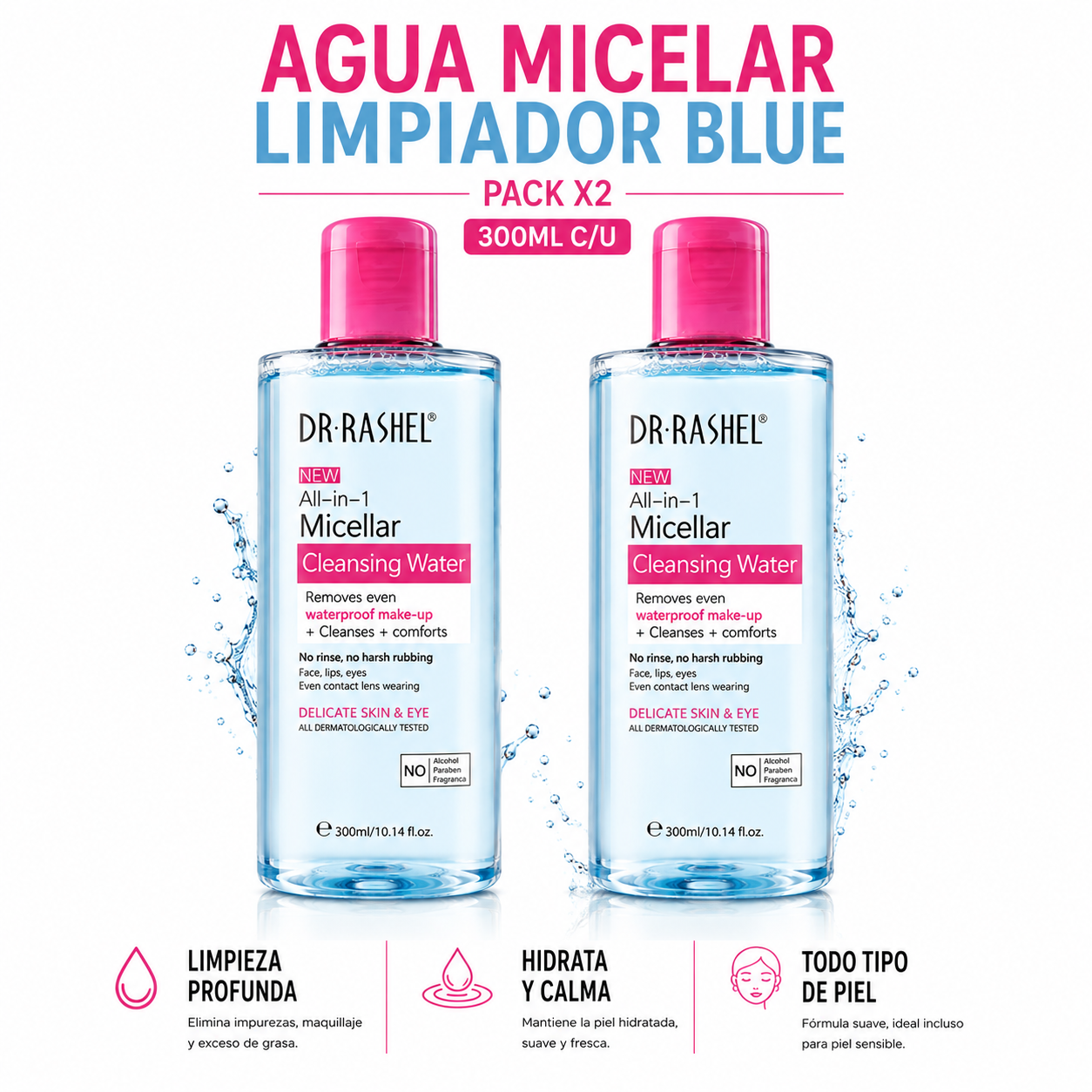 PACK 2 AGUA MICELAR LIMPIADOR BLUE 300ML DR RASHEL - 1