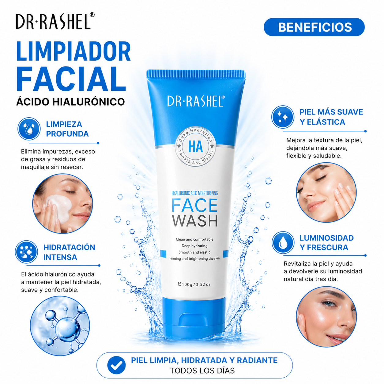 PACK 2 LIMPIADOR FACIAL ÁCIDO HIALURÓNICO 100G DR RASHEL - 2