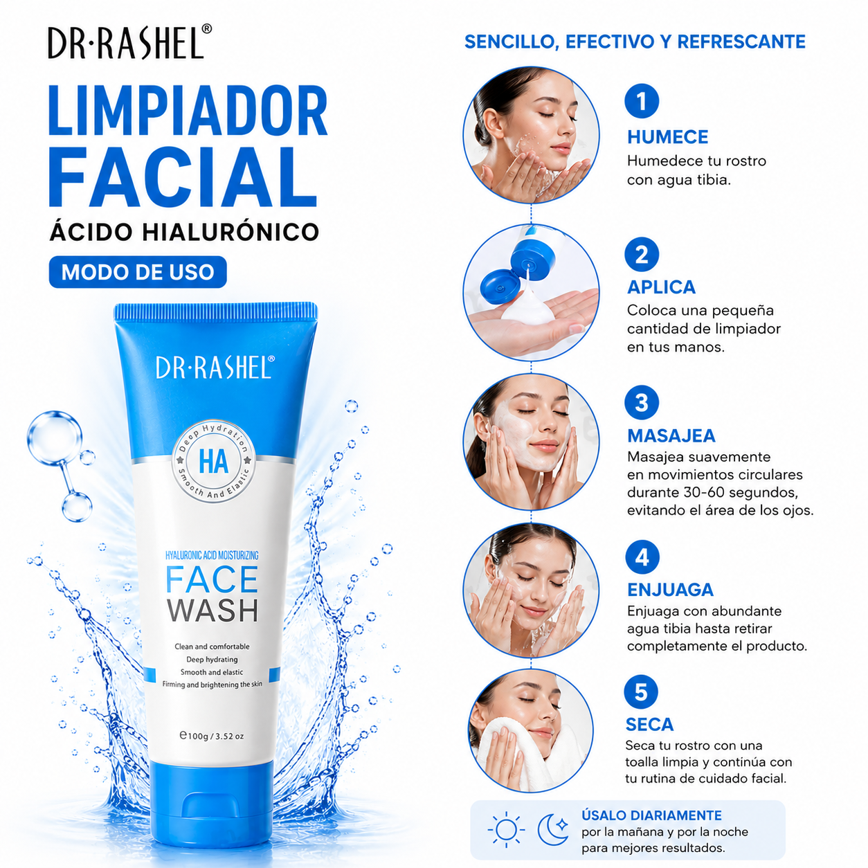 PACK 2 LIMPIADOR FACIAL ÁCIDO HIALURÓNICO 100G DR RASHEL - 3