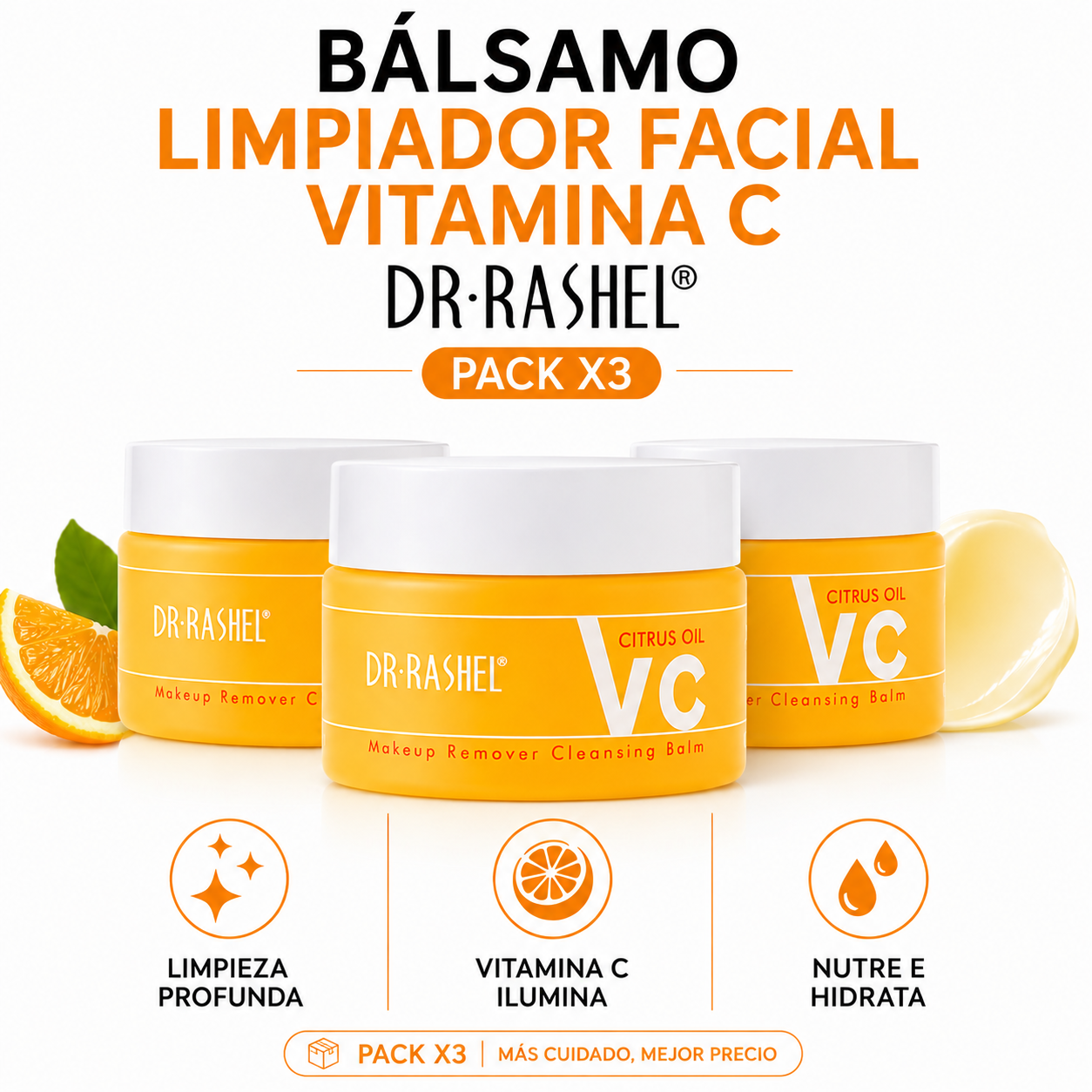 PACK 3 BÁLSAMO LIMPIADOR FACIAL VITAMINA C 100G DR RASHEL - 1