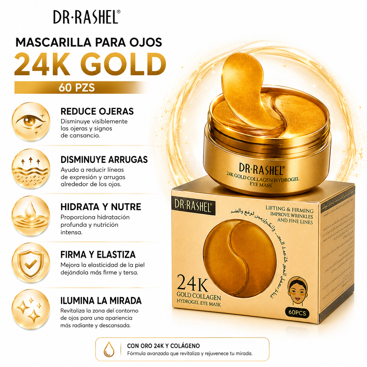 MASCARILLA PARA OJOS 24K GOLD 60 PZS DR RASHEL - 2
