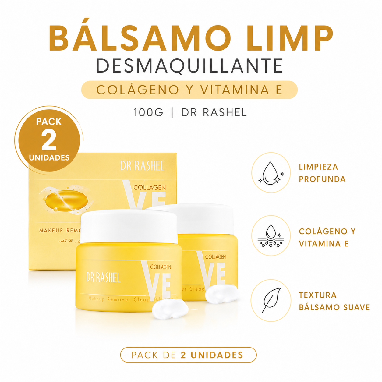 PACK 2 BÁLSAMO LIMP DESMAQUILLANTE COLÁGENO VITAMINA E 100G DR RASHEL - 1