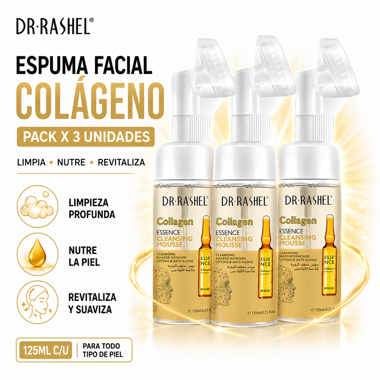 PACK 3 ESPUMA FACIAL COLÁGENO 125ML DR RASHEL - 1