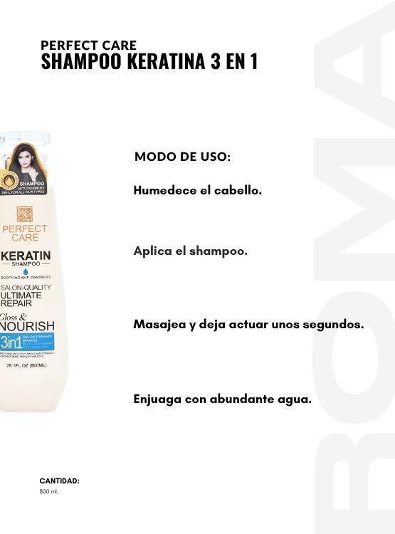 SHAMPOO KERATINA 3 EN 1 800ML PERFECT CARE - 3