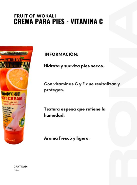 CREMA PARA PIES VITAMINA C Y E 120ML WOKALI - 2