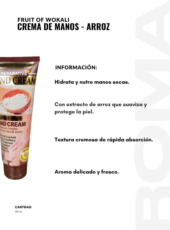 PACK 3 CREMA DE MANOS ARROZ 120ML WOKALI - 2