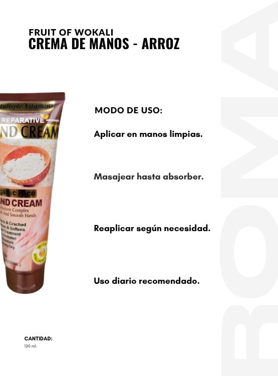 PACK 3 CREMA DE MANOS ARROZ 120ML WOKALI - 3