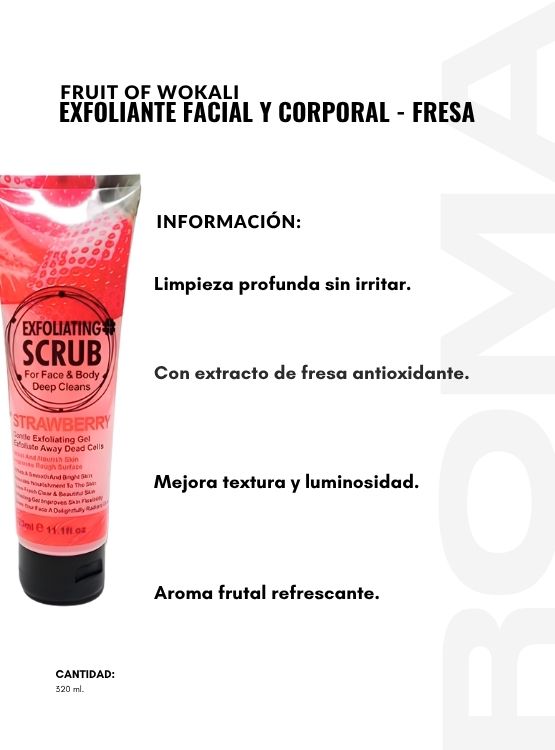 PACK 3 EXFOLIANTE FACIAL Y CORPORAL FRESA 320ML WOKALI - 2