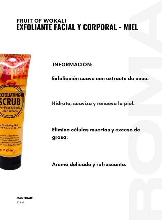 PACK 2 EXFOLIANTE FACIAL Y CORPORAL MIEL 320ML WOKALI - 2