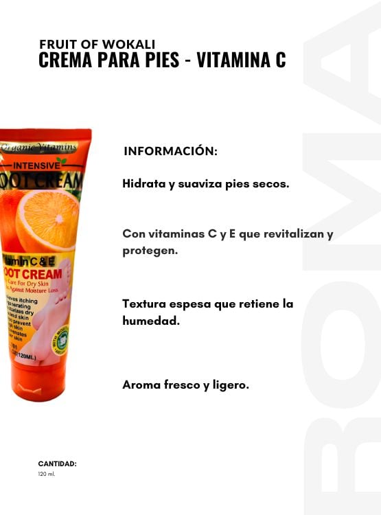 PACK 2 CREMA PARA PIES VITAMINA C Y E 120ML WOKALI - 2