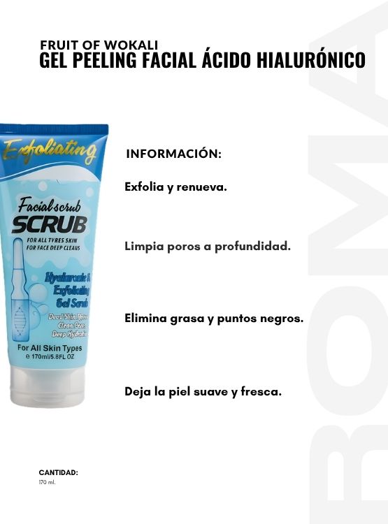 PACK 3 GEL PEELING FACIAL ÁC. HIALURÓNICO 170ML WOKALI - 2