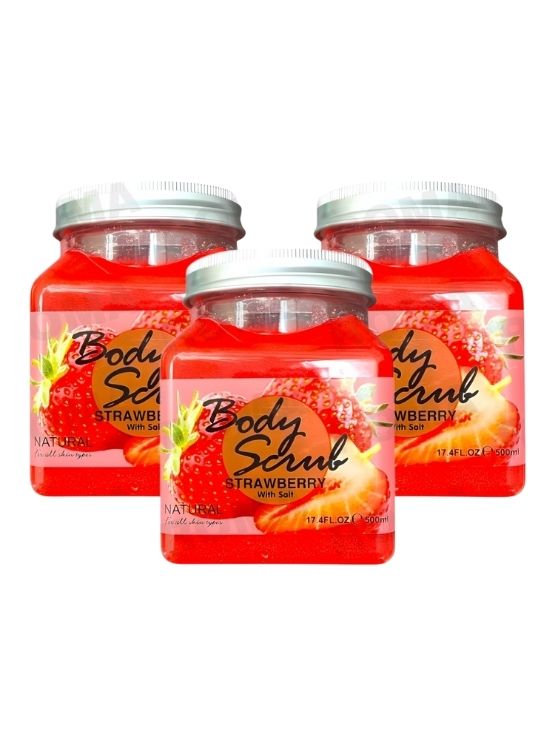 PACK 3 EXFOLIANTE CORPORAL BASE DE SAL DE MAR Y FRESA 500ML WOKALI - 1