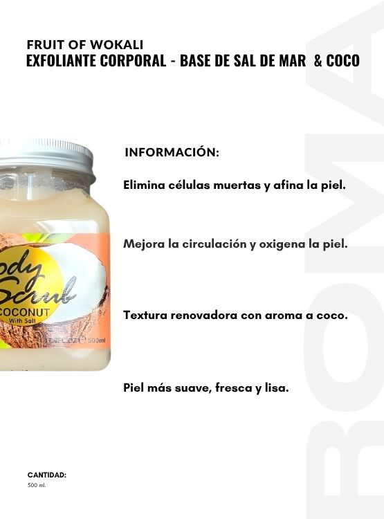 EXFOLIANTE CORPORAL BASE DE SAL DE MAR Y COCO 500ML WOKALI - 2