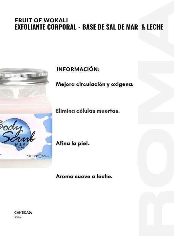 PACK 3 EXFOLIANTE CORPORAL BASE DE SAL DE MAR Y LECHE 500ML WOKALI - 2