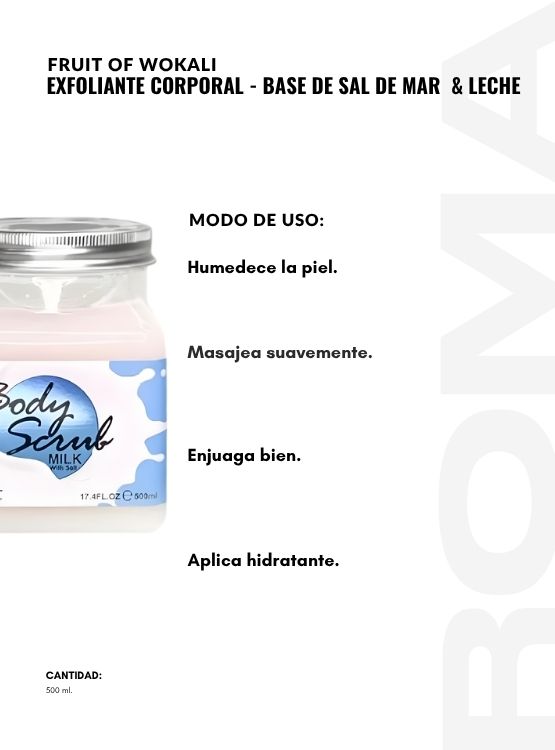 PACK 3 EXFOLIANTE CORPORAL BASE DE SAL DE MAR Y LECHE 500ML WOKALI - 3