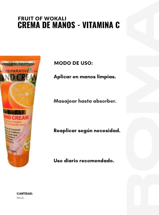 CREMA DE MANOS VITAMINA C Y E 120ML WOKALI - 3