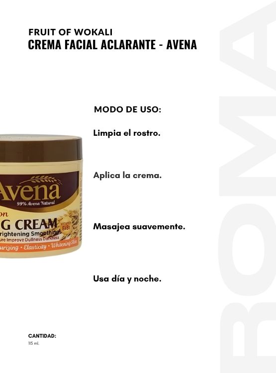 PACK 3 CREMA FACIAL ACLARANTE AVENA 115ML WOKALI - 3