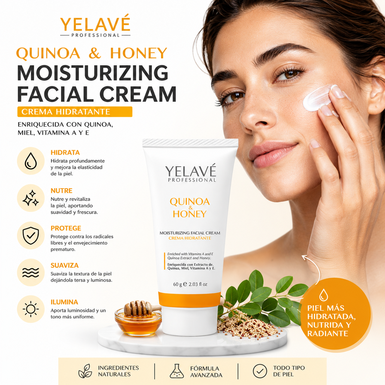 MOISTURIZING FACIAL CREAM QUINOA Y HONEY 60G YELAVÉ - 2