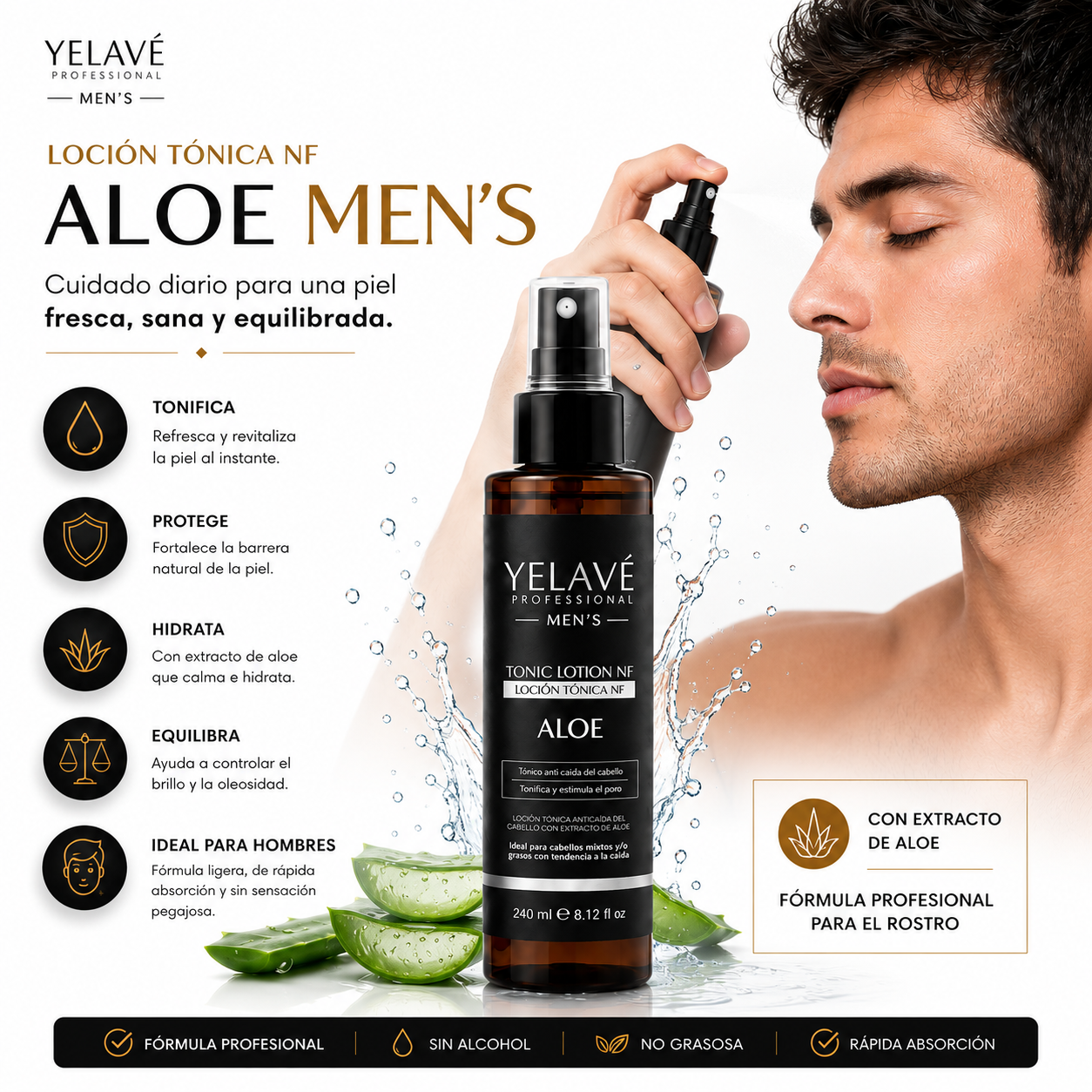 LOCIÓN TÓNICA NF ALOE MEN`S 240ML YELAVÉ - 2