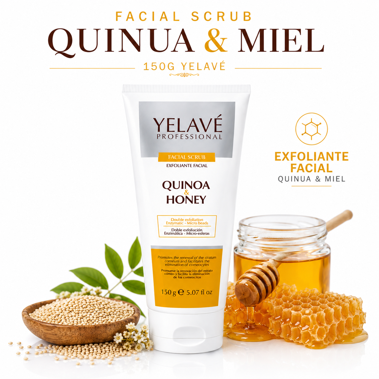 FACIAL SCRUB QUINUA Y MIEL 150G YELAVÉ - 1