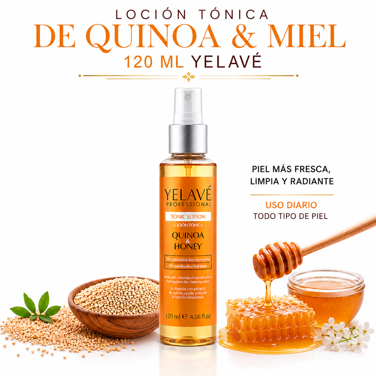 LOCIÓN TÓNICA DE QUINOA Y MIEL 120ML YELAVÉ - 1