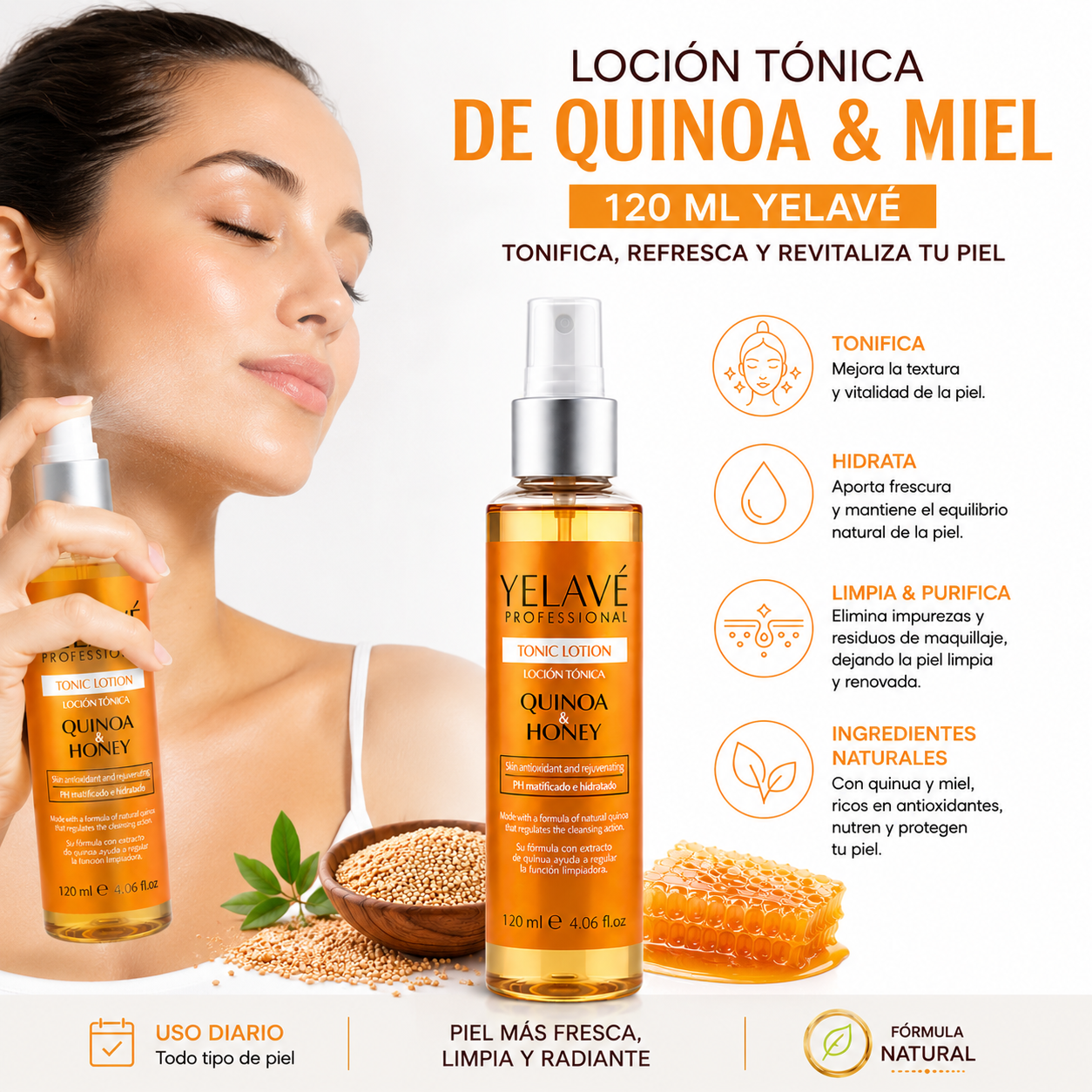 LOCIÓN TÓNICA DE QUINOA Y MIEL 120ML YELAVÉ - 2