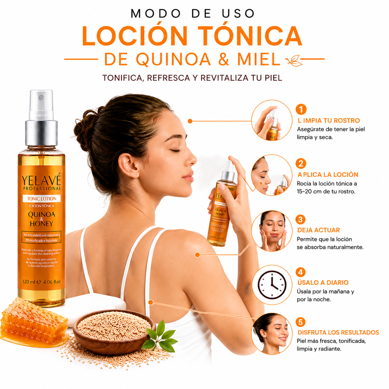 LOCIÓN TÓNICA DE QUINOA Y MIEL 120ML YELAVÉ - 3