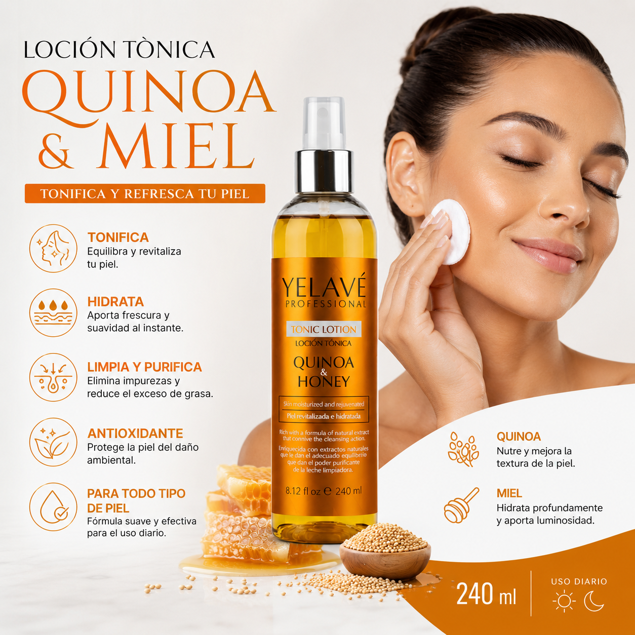 LOCIÓN TÓNICA DE QUINOA Y MIEL 240ML YELAVÉ - 2