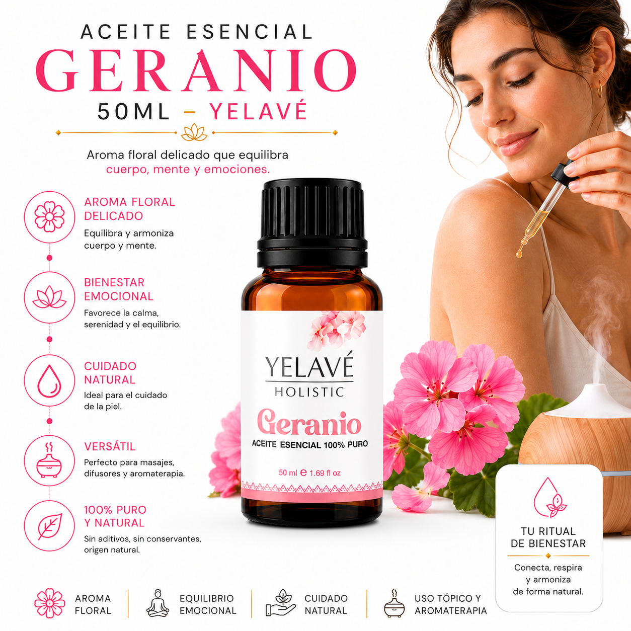 ACEITE ESENCIAL GERANIO 50ML YELAVÉ - 2