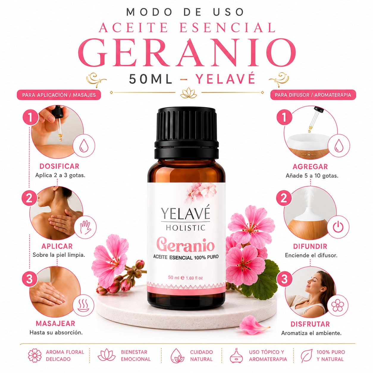 ACEITE ESENCIAL GERANIO 50ML YELAVÉ - 3