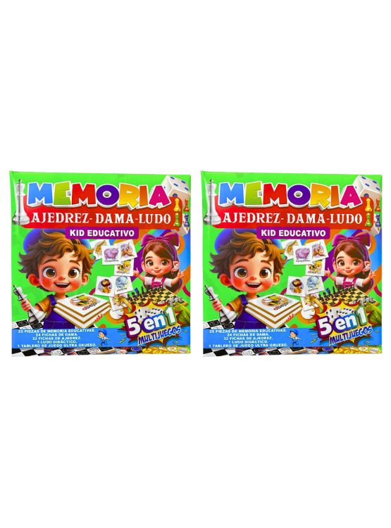 PACK 2 KIT EDUCATIVO JUEGO 5 EN 1: MEMORIA, AJEDREZ, DAMAS Y LUDO - 1
